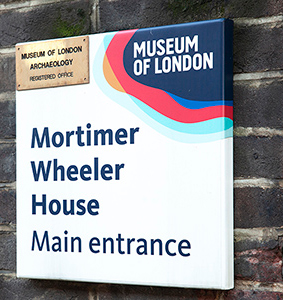 museum of London Mortimer wheeler house main entrance sign